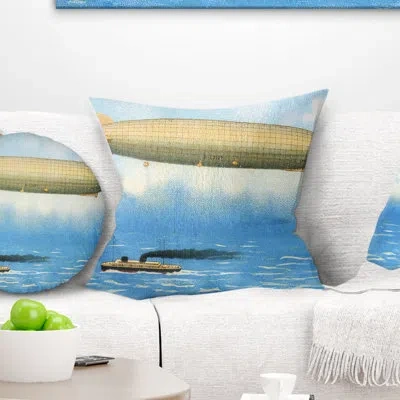 Design Art Airship - Sea & Shore Printed Pillow In Blue