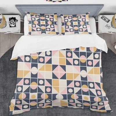 Design Art Al Retro I Mid-century Duvet Cover Set In Pink