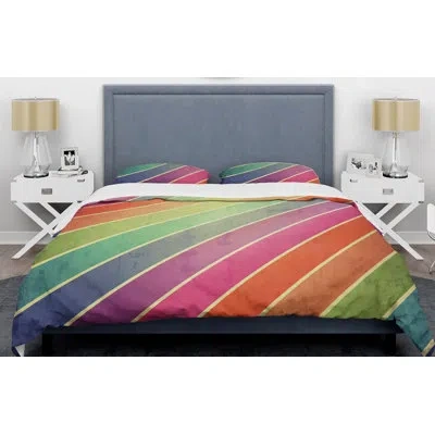 Design Art Al Retro Iv Mid-century Duvet Cover Set In Yellow,orange,green