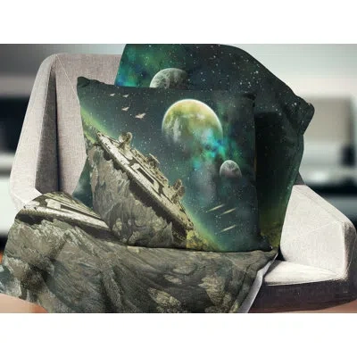 Design Art Alien Planet - Landscape Printed Throw Pillow In Black;green