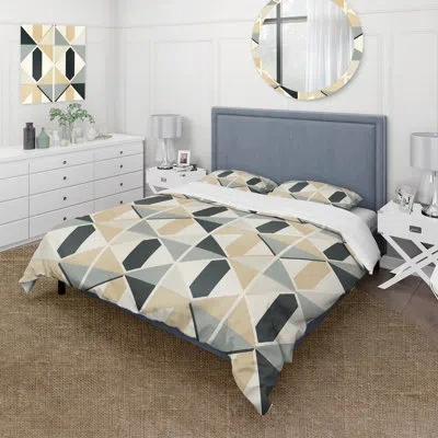 Design Art Aliz Neutral Space I - Damask Duvet Cover Set - Microfiber Polyester In Gray;beige