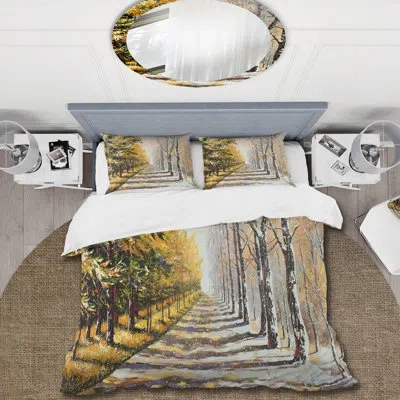 Design Art Allegory On Theme Winter And Autumn - Traditional Duvet Cover Set - Microfiber Polyester In Yellow,green,brown