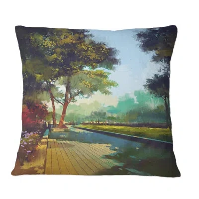 Design Art Alley In Colorful Spring Park - Modern Printed Throw Pillow In Green