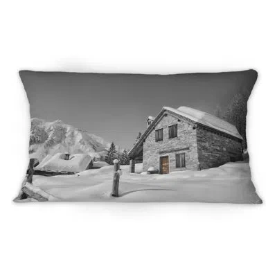 Design Art Alpine House On A Snowy Mountain -1 Country Printed Throw Pillow