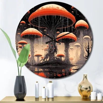 Design Art Amarita Magical Mushroom Retro Illustration I Wall Clock In Red