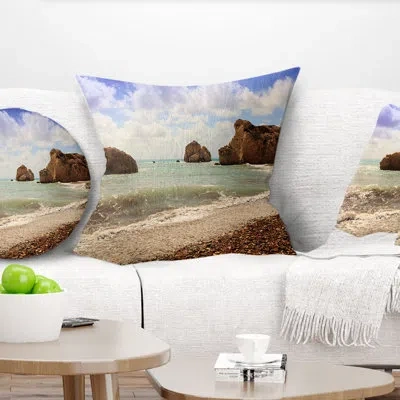 Design Art Amazing Aphrodite S Rock In Cyprus - Sea & Shore Printed Throw Pillow In Blue;black;brown;green;red;yellow