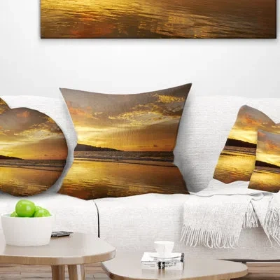 Design Art Amazing Beach With Beautiful Breaking Waves - Sea & Shore Printed Throw Pillow In Blue;black;brown;green;red;yellow