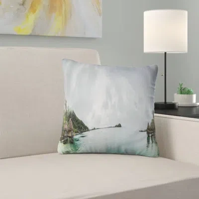 Design Art Amazing Bora Bora Panoramic View - Sea & Shore Printed Pillow In Blue