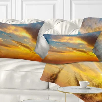 Design Art Amazing Golden Sky At Sunset - Sea & Shore Printed Throw Pillow