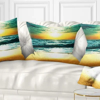 Design Art Amazing Sunset Reflecting In Blue Sea - Sea & Shore Printed Pillow