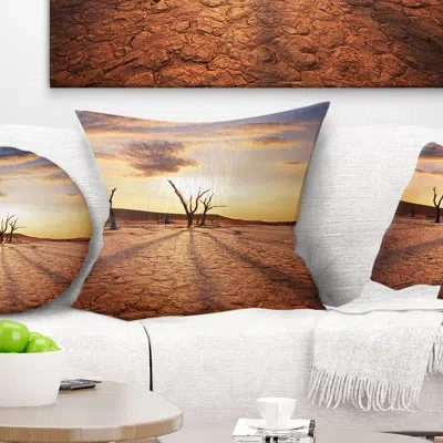 Design Art Amazing View Of A Dead Valley - Landscape Printed Throw Pillow In Brown