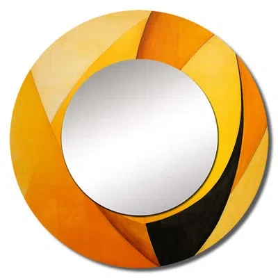 Design Art Amber Arcs Mango Fruit - Fruits Decorative Mirror, Traditional Round Wall Mirror, Printed Metal Art In Yellow