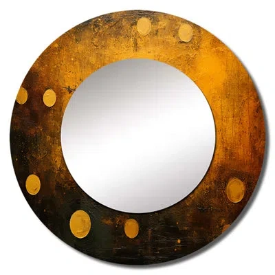 Design Art Amber Asteroids Solar System Space - Our Solar System Large Mirror, Space Round Decorative Wall Mirr In Yellow