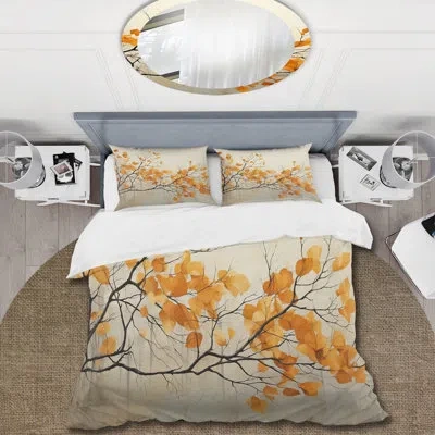 Design Art Amber Autumn Leaves - Leaves Duvet Cover Set In Orange
