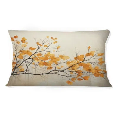 Design Art Amber Autumn Leaves - Leaves Printed Throw Pillow In Orange