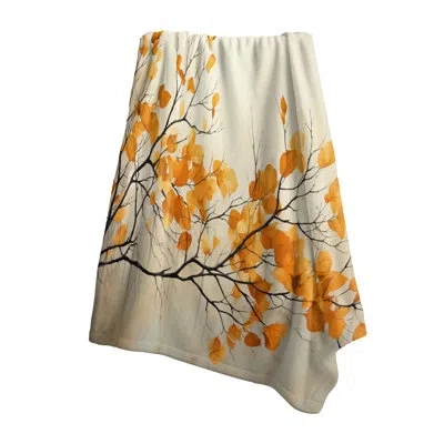 Design Art Amber Autumn Leaves - Leaves Throw Blanket For Couch In Orange