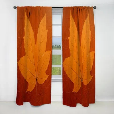 Design Art Amber Autumn Maple Leave - Leaves Curtain - Blackout Floral Curtain - 1 Panels In Orange