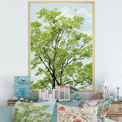 Design Art American Basswoods Breeze Iii - Tree Amercian Basswood Canvas Art Print In Gold Single Picture Framed