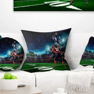 Design Art American Football Player - Sports Printed Pillow In Blue;green
