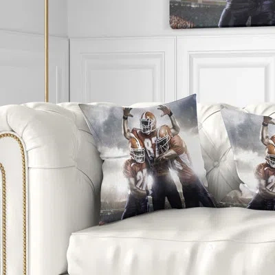 Design Art American Footballer In Action - Sports Printed Pillow In Brown