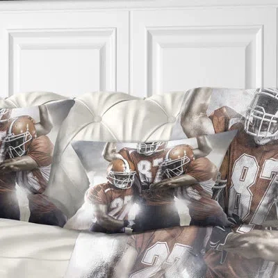 Design Art American Footballer In Action - Sports Printed Throw Pillow