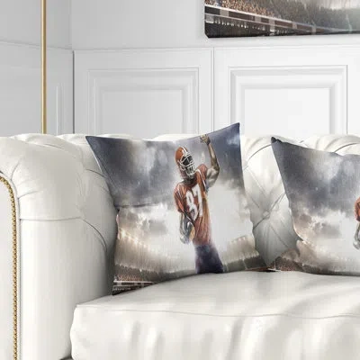 Design Art American Footballer On Stadium - Sports Printed Pillow In Brown;white