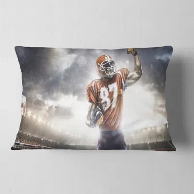 Design Art American Footballer On Stadium - Sports Printed Throw Pillow