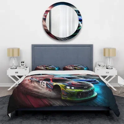 Design Art American Stock Car Racing V Beddingmicrofiber / Polyester Duvet Cover Set In Blue;orange