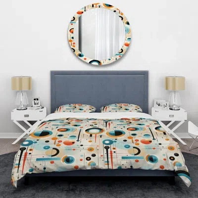 Design Art Amidat Retro Futurism Vibe I - Midcentury Duvet Cover Set - Microfiber Polyester In Beige;teal