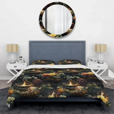Design Art Amiyiah Green/yellow Microfiber Duvet Cover Set In Green;yellow
