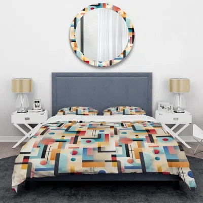 Design Art Amrin Urban Geometry - Geometric Duvet Cover Set - Microfiber Polyester In Multicolor