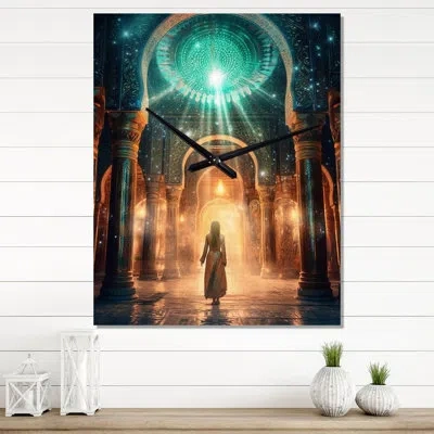 Design Art Ancient Atlantis Revelation Mystery Of Light - Abstract Landscape Modern Wall Clock In Blue;gold