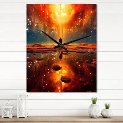 Design Art Ancient Atlantis Revelation Mystery Of Light I - Abstract Landscape Wall Clock In Red;yellow