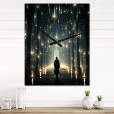 Design Art Ancient Atlantis Revelation Mystery Of Light Ii - Abstract Landscape Wall Clock Oversized In Black;yellow