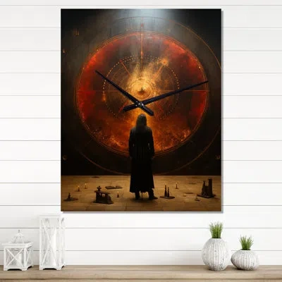 Design Art Ancient Atlantis Revelation Mystery Of Light Iv - Abstract Landscape Modern Wall Clock In Black;red