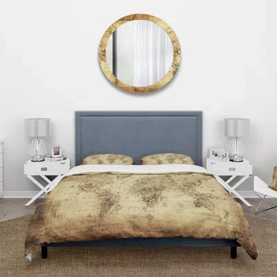 Design Art Ancient Map Of The World Iv - Vintage Duvet Cover Set - Microfiber Polyester In Brown;beige