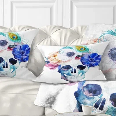 Design Art Anemones And Scull - Floral Printed Throw Pillow