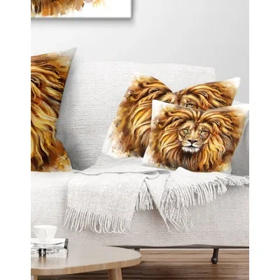 Design Art Angry King Of Forest - Animal Printed Throw Pillow