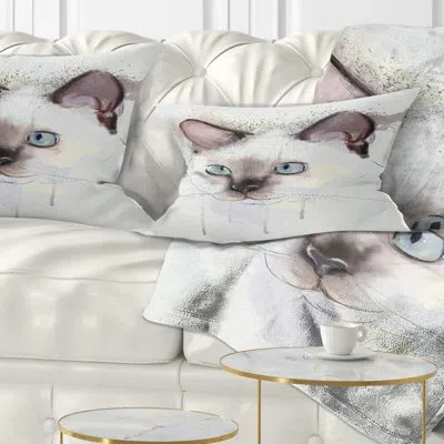 Design Art Animal Cute Hand Drawn Cat Watercolor Lumbar Pillow In White