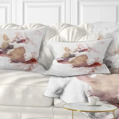 Design Art Animal Cute Puppy Portrait Watercolor Lumbar Pillow In White