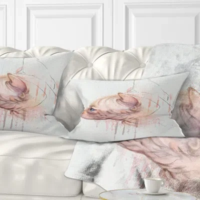 Design Art Animal Cute Sphinx Watercolor Illustration Lumbar Pillow In Pink