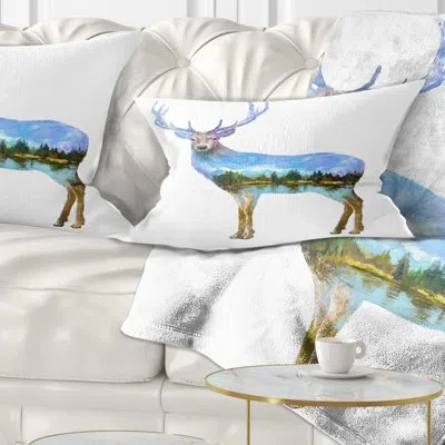 Design Art Animal Deer Double Exposure Illustration Lumbar Pillow