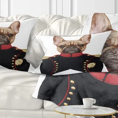 Design Art Animal French Bulldog In Military Uniform Lumbar Pillow In Brown;white