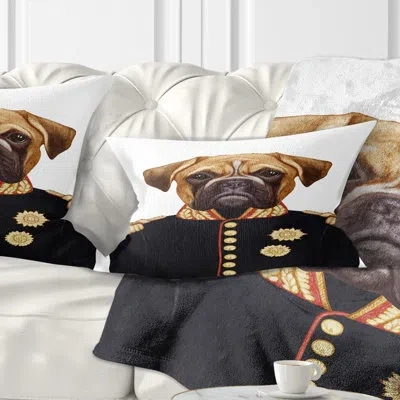 Design Art Animal Funny Boxer Dog In Military Uniform Lumbar Pillow In Black;brown
