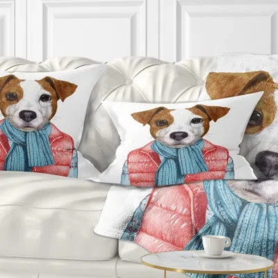 Design Art Animal Funny Jack Russell In Formal Suit Lumbar Pillow In Blue;white