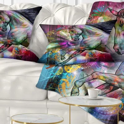Design Art Animal Horse Over Colorful Abstract Image Lumbar Pillow