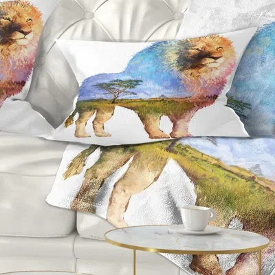 Design Art Animal Lion Double Exposure Illustration Lumbar Pillow