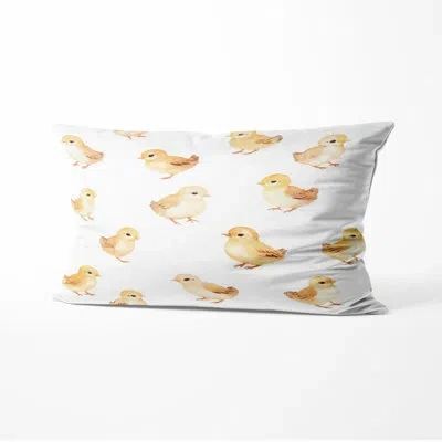 Design Art Animal Print Throw Pillow - Yellow Soft Chicks Printed Cushion In Brown;yellow
