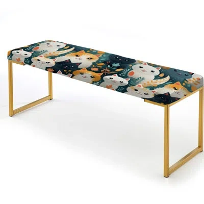 Design Art Animal Print Upholstered Gold Bench In Kids Cream Cuddly Kittens