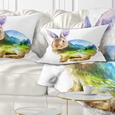 Design Art Animal Rabbit Double Exposure Illustration Lumbar Pillow
